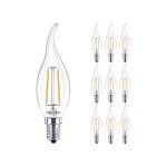 Mehrfachpackung 10x Philips Corepro LEDcandle E14 Gebogen-tip Fadenlampe Klar 2W 250lm - 827  | Ersatz für 25W